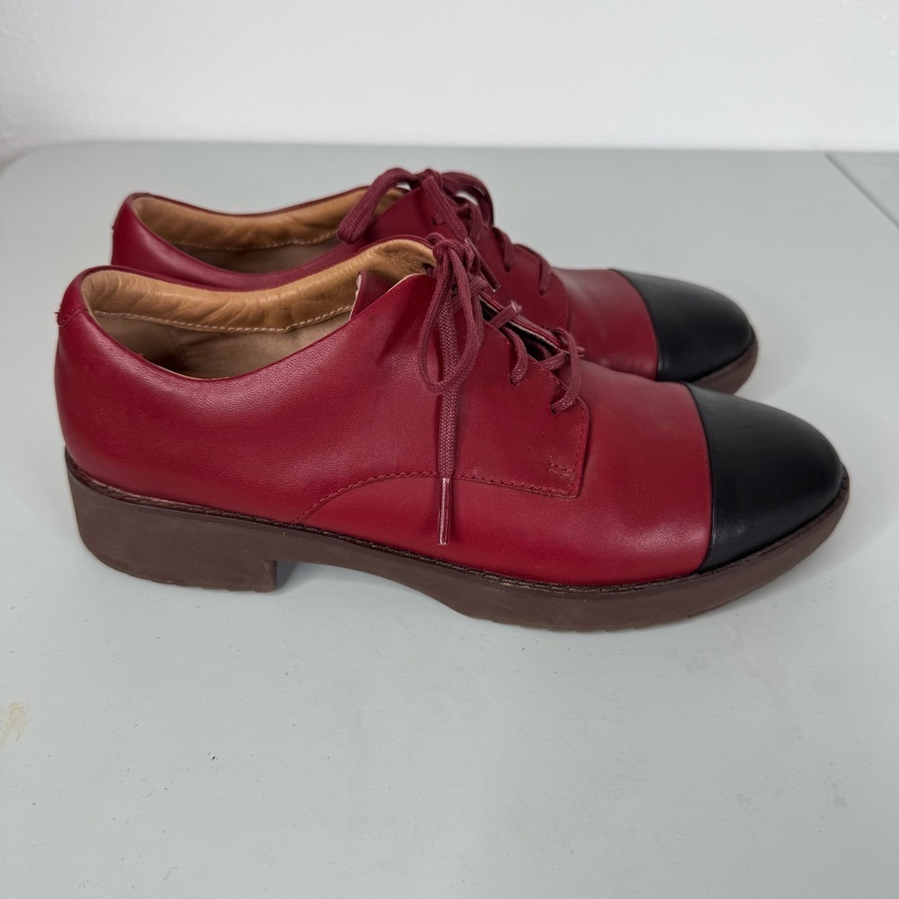 FitFlop Elise Red Black Toe Cap Leather Oxford Shoes Size‎ 7.5